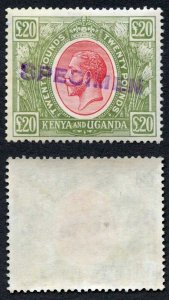 KUT SG101s KGV Twenty Pounds Red and Green Opt Specimen from the DLR Archives