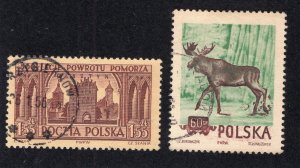 Poland 1954 1.55z Olsztyn & 60g Elk, Scott 643, 661 used, value = 50c