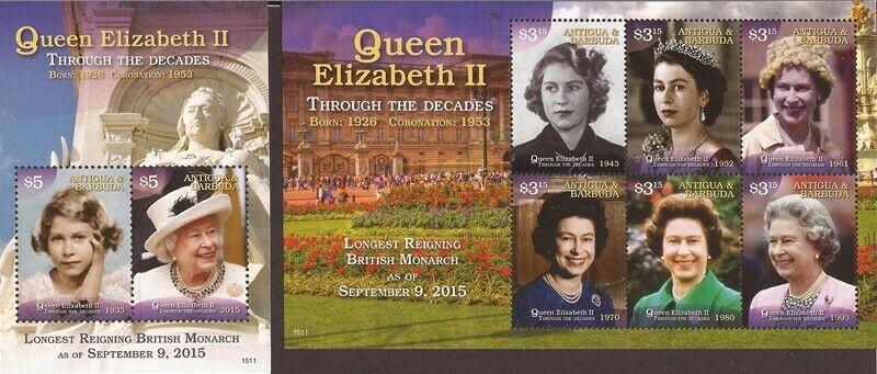 Antigua - 2015 Queen Elizabeth II - 6 Stamp Sheet + S/S #3298-9