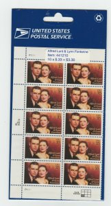 US 3287 Alfred Lunt & Lynn Fontanne 33c left plate block 10 (sealed) MNH 1999