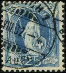 Switzerland SC# 94a Helvetia 25c CDS wmk 182 type II perf 11-1/2x12 used