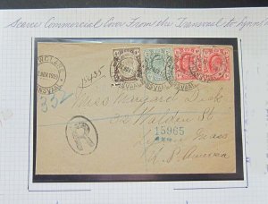 Transvaal 1909 Reg. Cover to USA (reduced at left) Scarce