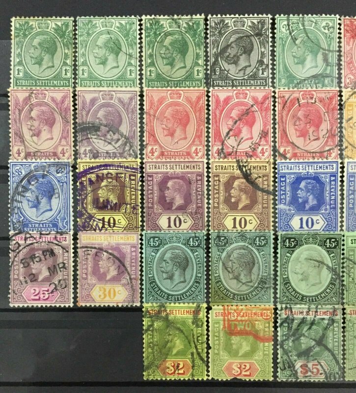 Malaya 1912-23 Straits Settlements KGV 41V MCCA VARIETIES USED SG#193-212 M2500 