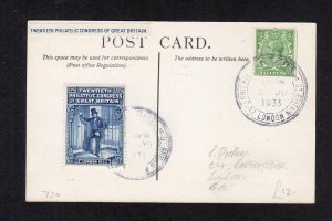 1933 PHILATELIC CONGRESS STAMP + CONGRESS CANCELS ON POSTCARD