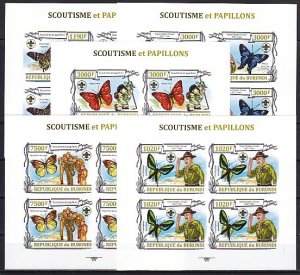 Burundi, 2012 issue. Scouts & Butterflies on 5 IMPERF sheets of 4.