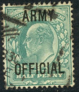 GREAT BRITAIN 1902 KEDVII 1/2d Gray Green ARMY OFFICIAL Sc O59 VFU