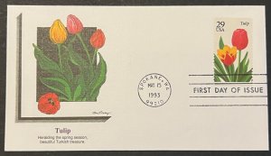 GARDEN FLOWERS: TULIP #2762 MAY 15 1993 SPOKANE WA FIRST DAY COVER (FDC) BX3-2