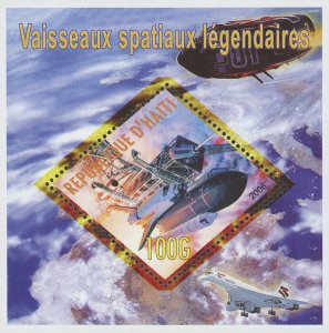 Haiti Spatial Trips Travel Legend Space Ship Moon Clouds Souvenir Sheet Mint NH