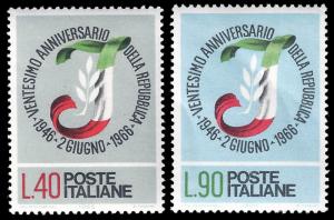Italy 1966 Sc 939-40 mlh 20 years of the Italian Republic