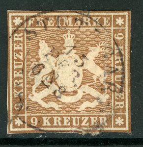 Germany States 1863 Wurttemberg 9 Kr Brown Scott #39 VFU G363