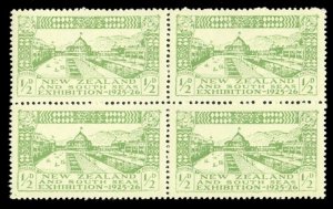 New Zealand #179 Cat$18+ (for hinged), 1925 1/2p yellow green, block of four,...