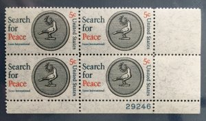 USA 1967 Search for Peace, Dove 5c Block of 4V MNH SC#1306 U4662