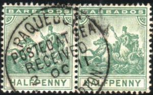 BARBADOS 1911 ½d pair SOUTHAMPTON PAQUEBOT cds.............................51634