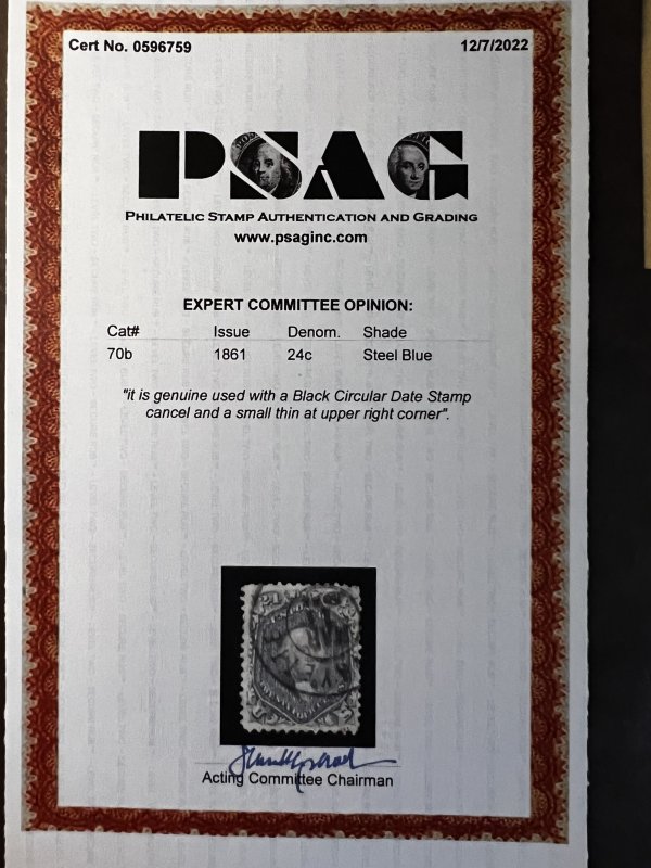 US Scott #70b used with Cert