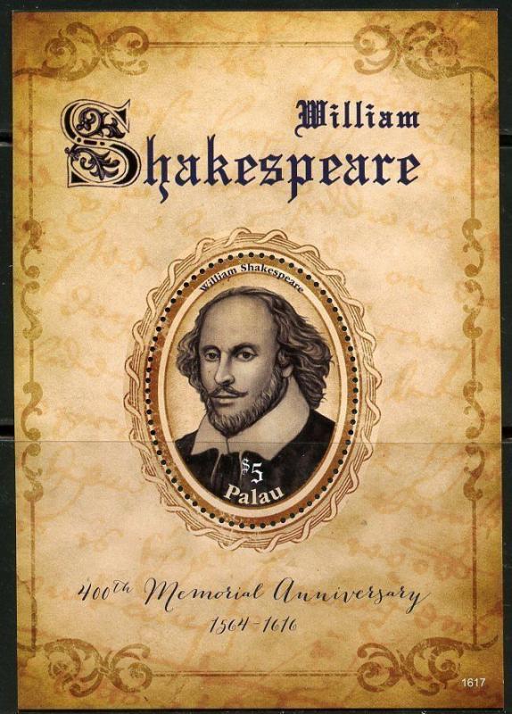 PALAU  2016 400th MEMORIAL ANNIVERSARY OF WILLIAM SHAKESPEARE SOUVENIR SHEET  NH