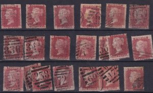GB QV 1864 1d Red Collection (21) SG43/44 Fine Used BP16294