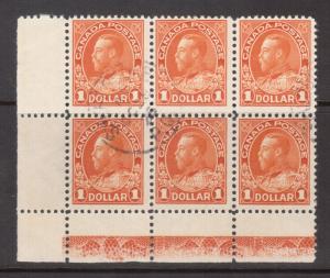 Canada #122b Used Lathework D LL Block Of Six With 25 Oct 1925 CDS Cancel