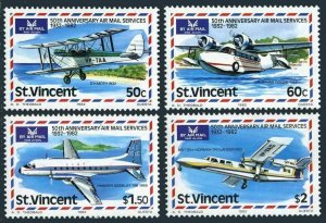 St Vincent 643-646,MNH.Michel 639-642. Airmail Service,50th Ann.1982.