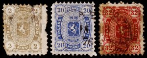 Finland Scott 17, 21, 23 (1875) Used F-G, CV $133.50 C