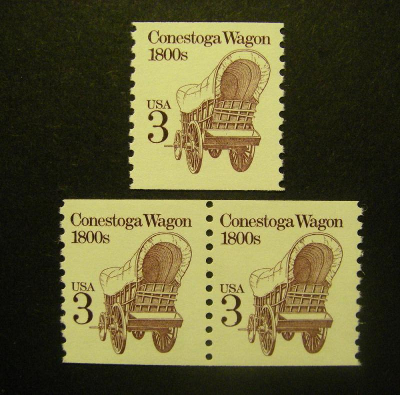 Transportation Coils III, Scott 2252a, Pair & single, shiny gum, MNH Beauty