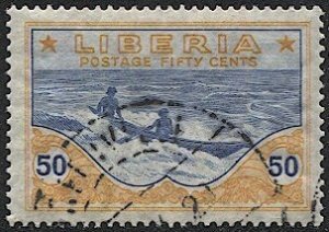 LIBERIA 1921 Sc 190 Used 50c VF, Dugout Canoe / Boat