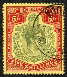 Bermuda SG118b KGVI 5/- Pale Green and Red/yellow Line Perf 14.25 (Ref 102) 