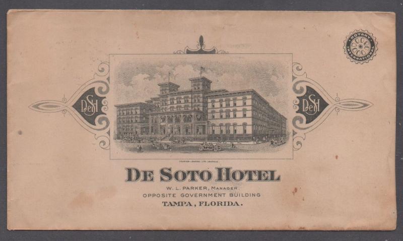 **US 20th Century Advertising Cover, Tampa, FL, 2/19/1918, De Soto Hotel