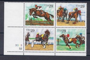 1993 US # 2756-9 29c sporting horses plate block polo harness equestrian