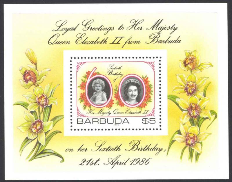 Barbuda Sc# 782 MNH 1986 $5 Souvenir Sheet Queen Elizabeth II 60th Birthday