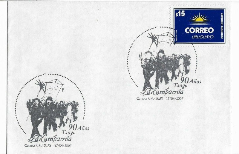 URUGUAY 2007 TANGO SONG LA CUMPARSITA 90 YEARS COVER WITH SPECIAL POSTMARK  