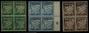 Andorra Fr. J1/5  3 unused(no gum) bl.of 4 SCV155