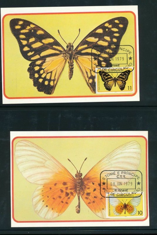 ST TOME PRINCIPE THOMAS 1979 Butterflies Maxi Cards Used x 6 (D355