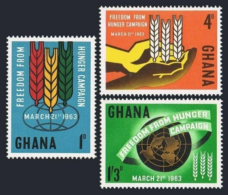 Ghana 132-134 blocks/4,MLH/MNH.Mi 138-140. FAO 1963.Freedom from Hunger campaign