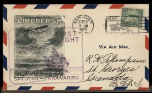 USA 1929 Lindbergh First Flight San Juan PR Airmail Niagra Falls Grenada 91021