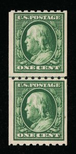 GENUINE SCOTT 390 F-VF MINT OG NH 1910 PERF-8½ SL-WMK COIL LINE PAIR  #12290