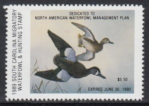 USA SOUTH CAROLINA MNH Waterfowl HUNTER 1989 Jaffe SC9A Value $ 30.00
