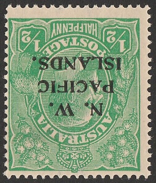 NEW GUINEA - NWPI 1915 KGV ½d type a, error WATERMARK INVERTED. 1 sheet printed.