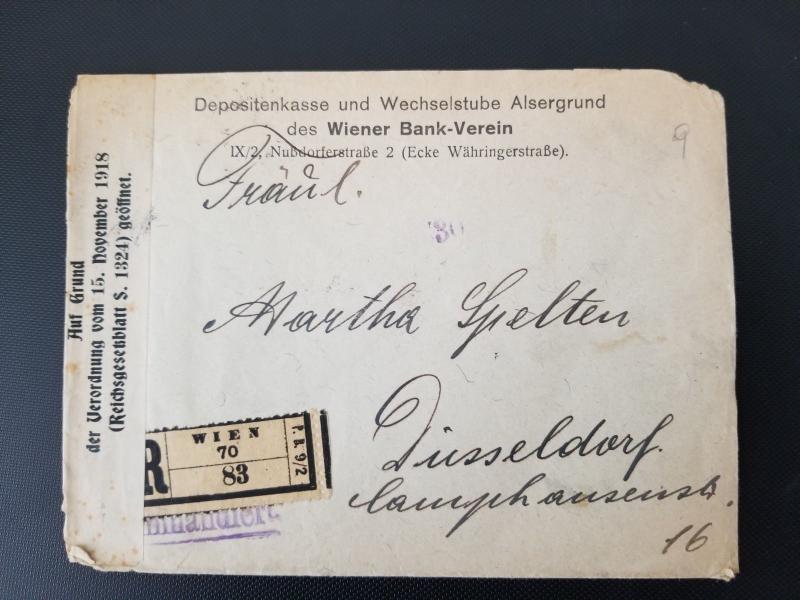 1919 Wien Vienna Austria to Düsseldorf Germany Registered Inflation Cover 