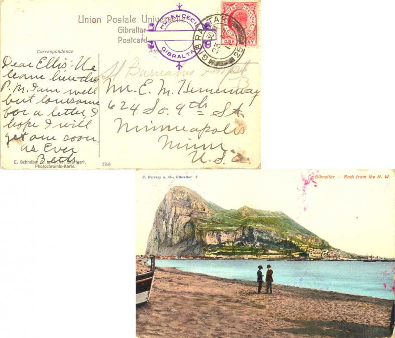 Gibraltar 1d KEVII 1911 Gibraltar, 25 PPC (Rock from the N.W.) to Minneapolis...