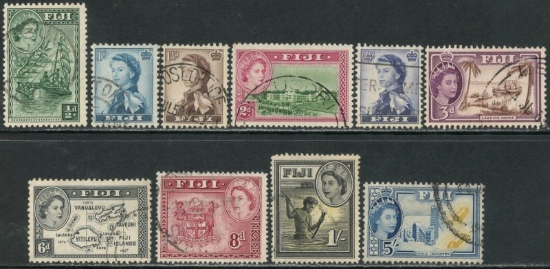 FIJI Sc#147-156, 160 1954-56 QEII Part Set to 5sh Used (cd) 