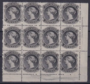 Nova Scotia, Scott 8a (SG 18), imprint block of 12, mostly MNH (few split perfs)