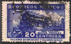 MEXICO Q4, 20¢ PARCEL POST. STEAM ENGINE. USED. F-VF (1013)