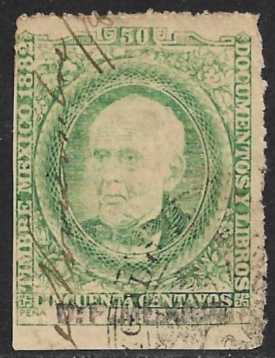 MEXICO REVENUES 1882 50c Laid PAPER DOCUMENTARY TAX DF MEXICO Control Used DO80
