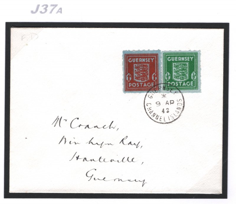 GB GUERNSEY WW2 1942 FDC 1d *BANKNOTE PAPER* Channel Islands Occupation J37a