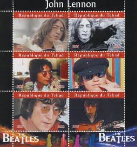 The Beatles Stamps Chad 2022 CTO Music Stamps John Lennon Famous People 6v M/S