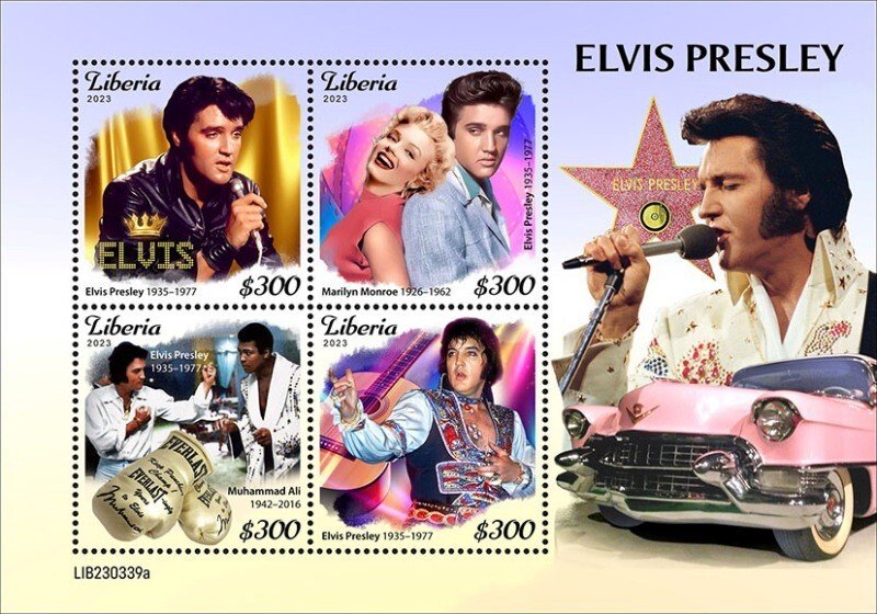 Liberia - 2023 Elvis Presley, Marilyn, Muhammad Ali - 4 Stamp Sheet - LIB230339a