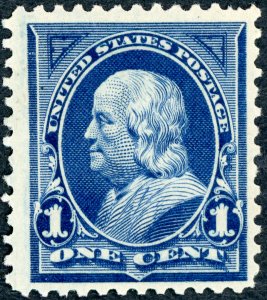 #264 – 1895 1c Franklin, blue. MLH.  Deep blue color!