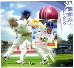 St Thomas & Prince 2004 Cricket Marcus Trescothick Souvenir Sheet Perforated MNH