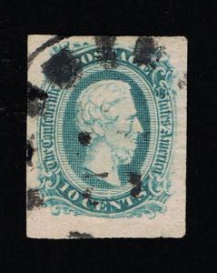 GENUINE CONFEDERATE CSA SCOTT #11a USED DIE-A MILKY BLUE ARCHER & DALY PRINTING