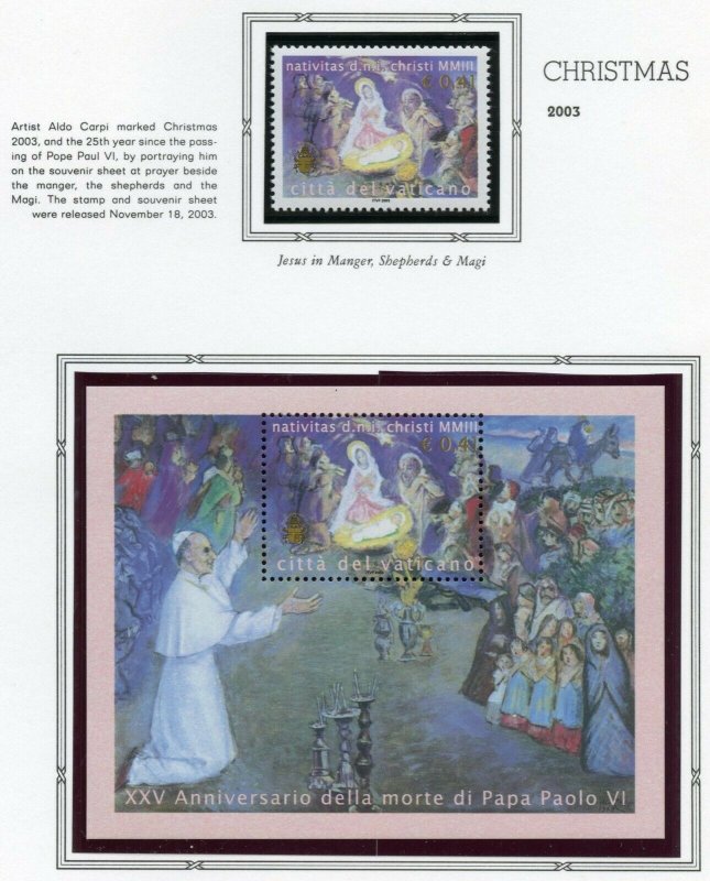 VATICAN CITY 2003  COMPLETE YEAR SET STAMPS WITH BOOKLET MINT NH ON ALBUM PAGES